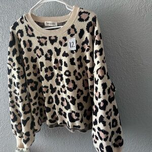 Impressions Leopard Crewneck Sweater in Cream, Black & Pink